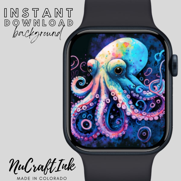 Octopus Apple Watch Face Background, Colorful Octopus Artwork, Vibrant Smartwatch Background, Cool Octopus Smartwatch Wallpaper