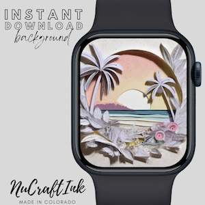 Sfondo per quadrante Apple Watch con carta da parati da spiaggia, sfondo per smartwatch con tema vacanze tropicali, quadrante per orologio con atmosfera tropicale, sfondo vibrante