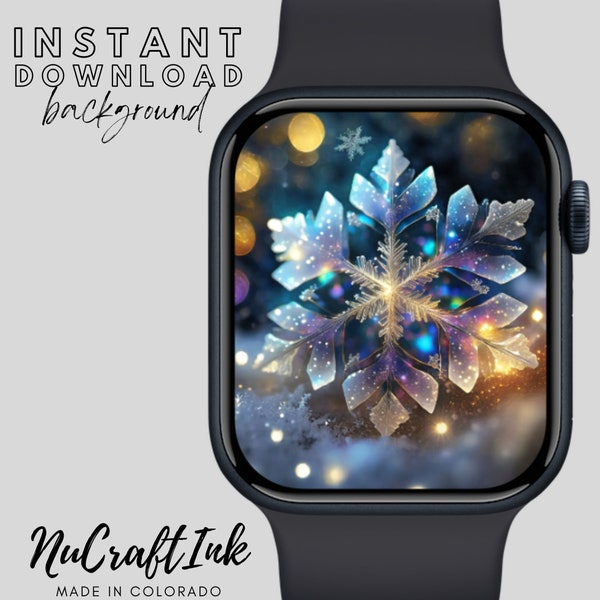 Iridescent Ice Crystal Snowflake - Apple Watch Face Background, Winter Theme Smartwatch Wallpaper, Celebrate Winter Season