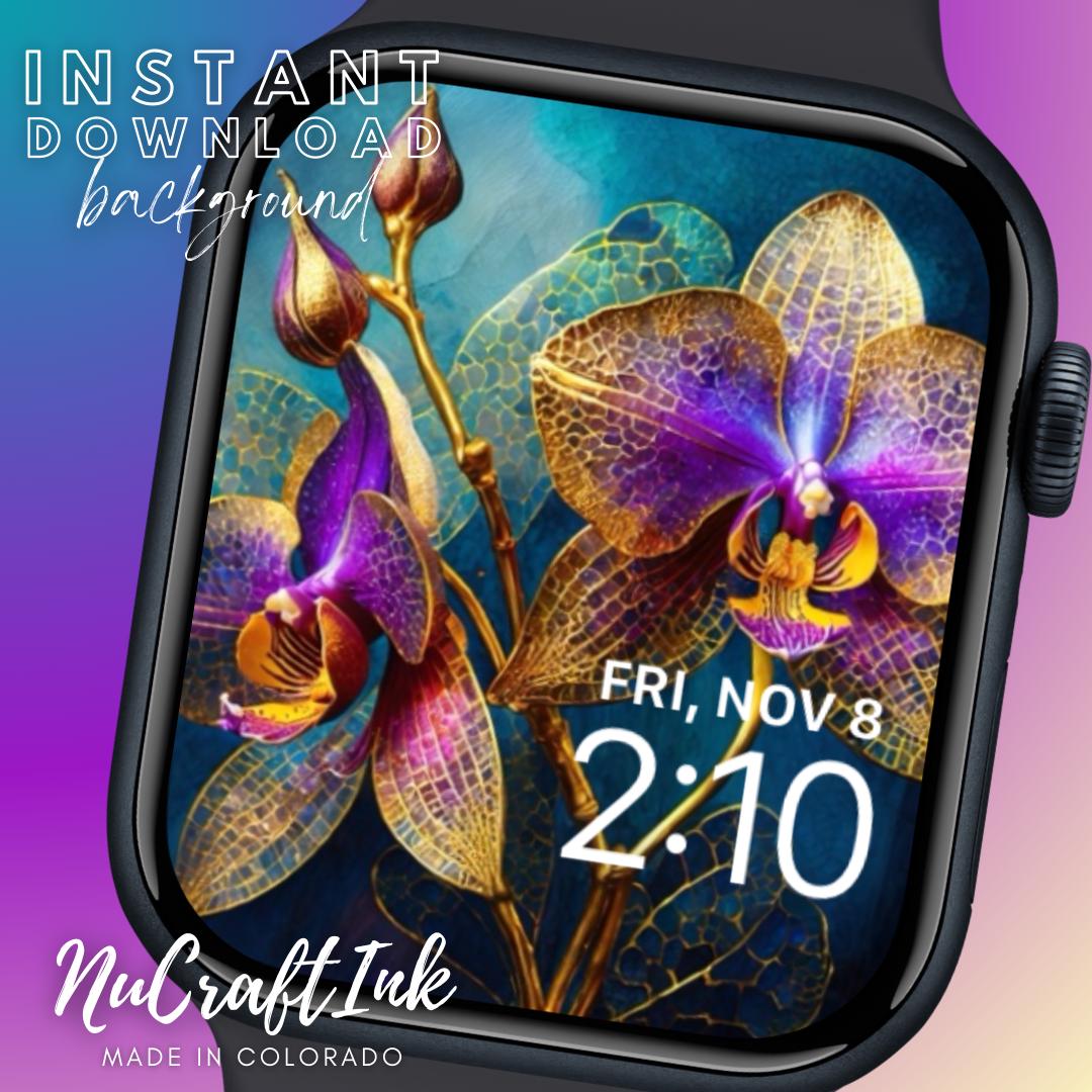 Gilded Orchids Apple Watch Face: Elegant Floral Wallpaper (Digital Download)
