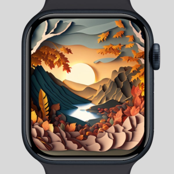 Autumn Mountains Paper Art Style • Apple Watch Face  • Fall Theme Smartwatch Background • Autumn Watch Face • Creative Watch Face Gift