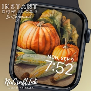 Harvest Apple Watch Face Background Fall Pumpkins and Corn Fall Theme Smartwatch Background iwatch Face Cute Fall Gift for Mom, Dad