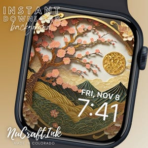 Kirschblüte Apple-Zifferblatt Hintergrund Japanisch inspirierte Papierkunst-Stil Smartwatch-Tapete Kirschblüten-Zifferblatt