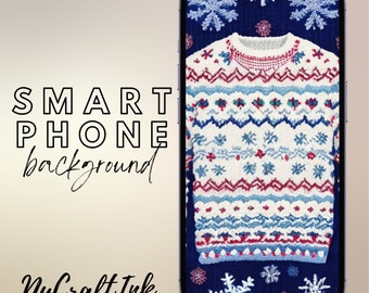 Christmas Knit Sweater Smartphone Background: Blue & White Winter Vibes (Digital Download)