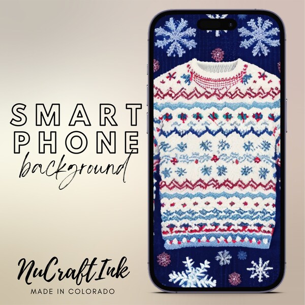 Cozy Blue and White Christmas Knit Smartphone Background - Winter Vibes, Cute, Fun Smartphone Background, iphone and Android