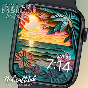 Sfondo per quadrante Apple Watch con vacanze tropicali, vibrazioni da spiaggia, carta da parati artistica, sfondo vibrante per smartwatch, accessorio per orologio per le vacanze