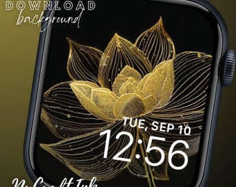 Gold Lotus Flower Apple Watch Face Wallpaper (Digital Download)
