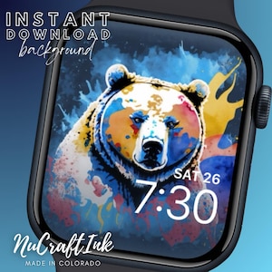 Fondo de pantalla de reloj Apple con diseño de oso, ilustraciones de oso coloridas, fondo de reloj inteligente vibrante, linda pantalla de reloj con oso, arte de oso inspirado en la naturaleza