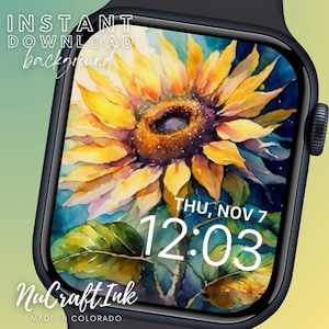 Girasole Apple Watch Face Background Carta da parati floreale Girasole in stile acquerelli vibranti Quadrante smartwatch Gioioso orologio primaverile ed estivo
