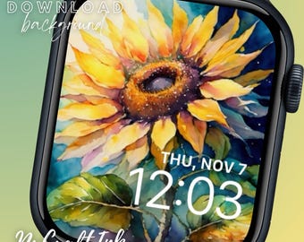 Watercolor Style Sunflower Apple Watch Face: Vibrant Floral Wallpaper (Digital Download)
