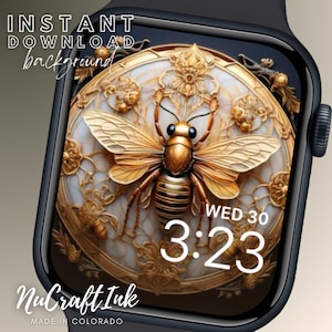 Sfondo del quadrante dell'Apple Watch con ape dorata, sfondo unico, bellissima ape per il quadrante dell'orologio della mamma, elegante impollinatore, accessorio decorativo medievale