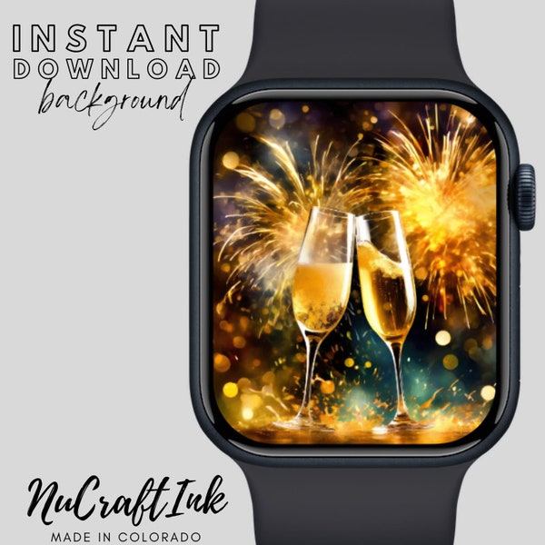 Cheers to the New Year Apple Watch Face Background, Fireworks and Champagne Theme Smartwatch Wallpaper, Celebrate New Years in Style
