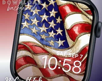 American Flag Apple Watch Face Background Wallpaper Patriotic Watch Red White and Blue Smartwatch Background 4th of July Political Accessory