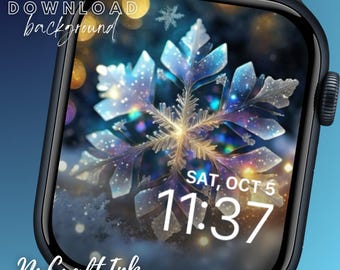 Winter Apple Watch Face Wallpaper Iridescent Ice Crystal Snowflake Winter Theme Smartwatch Background Celebrate Winter Season Holiday Gift