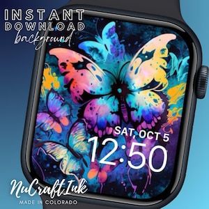 Sfondo colorato con farfalle sul quadrante dell'Apple Watch, bellissimo sfondo con farfalle colorate, regalo per amanti delle farfalle e giardinieri.