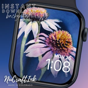 Fundo de rosto de equinácea para Apple Watch, equinácea roxa, estilo aquarela, flores de equinácea, designs de relógios da Apple para presente de dia das mães para a mãe