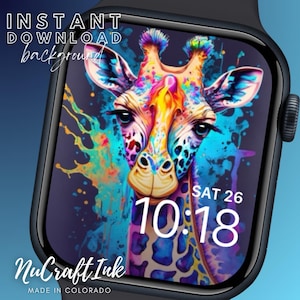 Fondo de pantalla de jirafa con salpicaduras de color para Apple Watch Fondo de pantalla de jirafa con salpicaduras de color para Smartwatch con animales del zoológico y safari