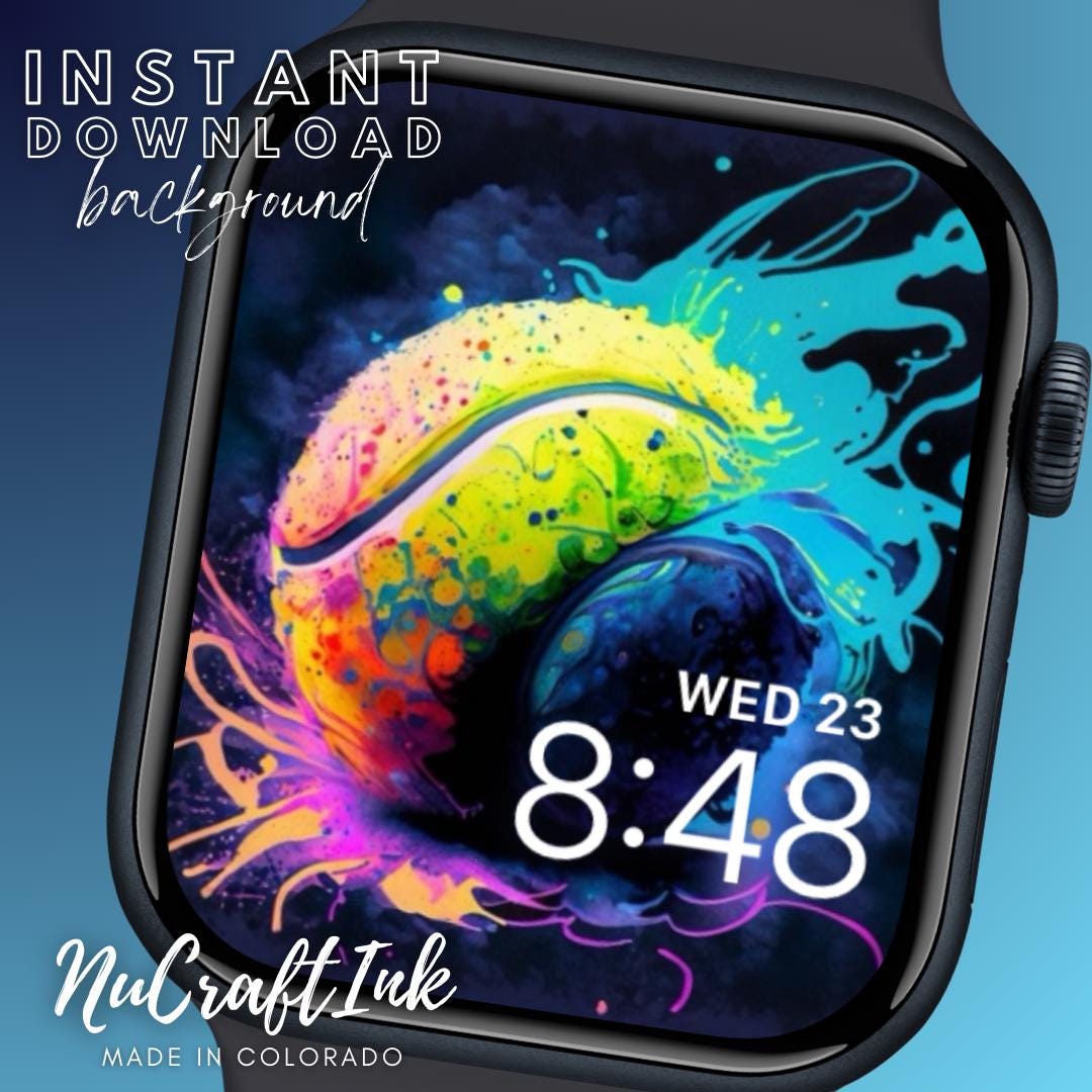 Tennis Ball Splatter Apple Watch Face: Colorful Sports Art