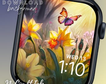 Daffodils Apple Watch Face: Spring Flowers & Butterfly (Digital Download)