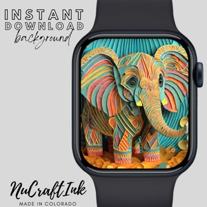Sfondo con quadrante Apple Watch con elefante bambino, elefante colorato, carta da parati con arte per smartwatch, carta da parati 3D, quadrante carino per orologio con elefante