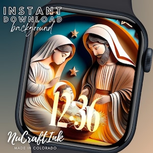 Scena Narodzenia Tapeta na Apple Watch Szopka Bożonarodzeniowa Tło Smartwatcha Chrześcijańska twarz zegarka Tapeta adwentowa Dzieciątko Jezus