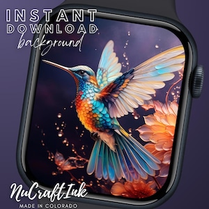 Colibri Apple Watch Face arrière-plan Colibri coloré et fleur Smartwatch Papier peint Colibri rayonnant Design cadeau pour amoureux de la nature