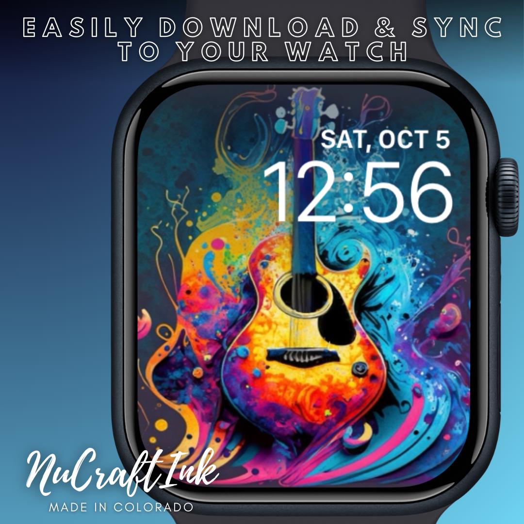 Colorful Guitar Art Apple Watch Face: Music Lover Design (digital