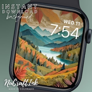 Autunno Apple Watch Face Montagne Carta Arte Sfondo Autunno Smart Watch Carta da parati Scena di montagna artigianale Orologio Accessorio Regalo per mamma, papà