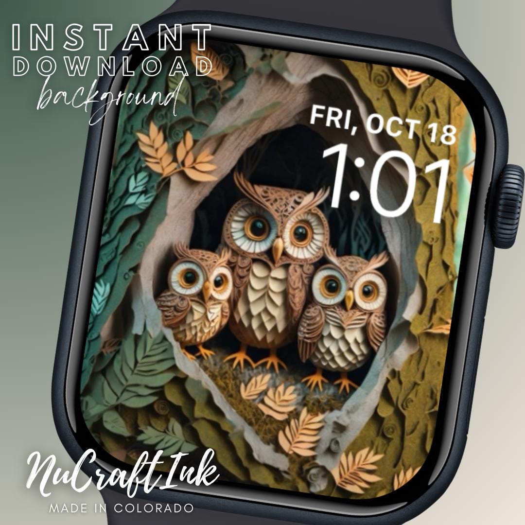 Owl Family Apple Watch Face: Fall Paper Art Wallpaper (Digital Download)