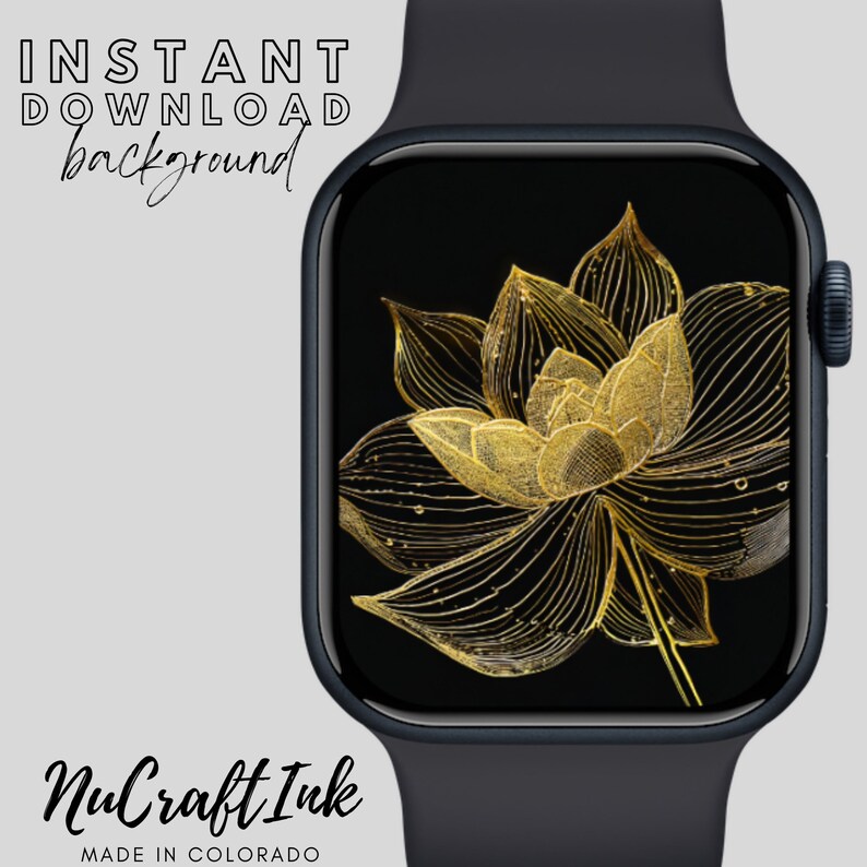 Golden Lotus Flower Apple Watch Face Background Wallpaper, Elegant