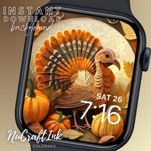 Sfondo autunnale per Apple Watch, tacchino del Ringraziamento, carta da parati artistica per smartwatch, sfondo autunnale, decorazione del Ringraziamento, accessorio per orologio