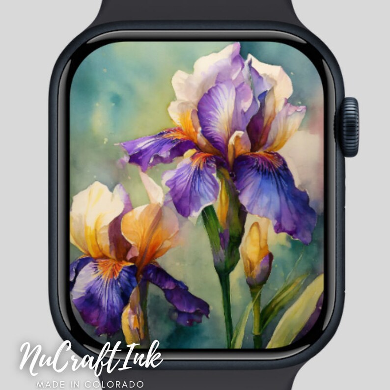 Iris Flowers Apple Watch Face Background Wallpaper, Watercolor Iris