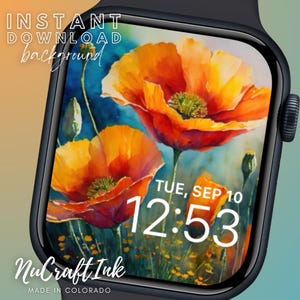 Sfondo del quadrante Apple Watch con papaveri della California, sfondo con fiori selvatici, stile acquerello del papavero, quadrante iWatch per gli amanti del giardino, regalo per mamma e papà