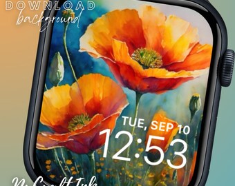 California Poppy Apple Watch Face: Watercolor Wildflower Wallpaper (Digital Download)