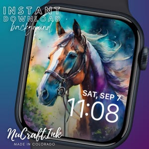 Fondo de pantalla de poni ecuestre con diseño de caballo en acuarela para Apple Watch (descarga digital)