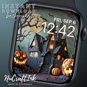 Sfondo per quadrante Apple Watch di Halloween Sfondo per smartwatch autunnale Quadrante per orologio autunnale Carta artigianale Casa stregata Accessorio di Halloween