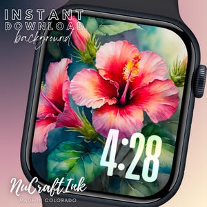Sfondo per quadrante Apple Watch con ibisco in fiore Splendidi fiori di ibisco per il tuo smartwatch Sfondo hawaiano Quadrante per orologio floreale