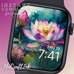 Fleurs de lotus Apple Watch visage fond d'écran fleurs élégantes lotus couleur de l'eau style montre intelligente lotus en fleurs pour amateur de lotus cadeau