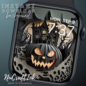 Quadrante di Halloween per Apple Watch Sfondo di Halloween per Smartwatch Jack-o'-Lantern Carta da parati autunnale Arte artigianale Zucca di Halloween Decorazione per casa stregata