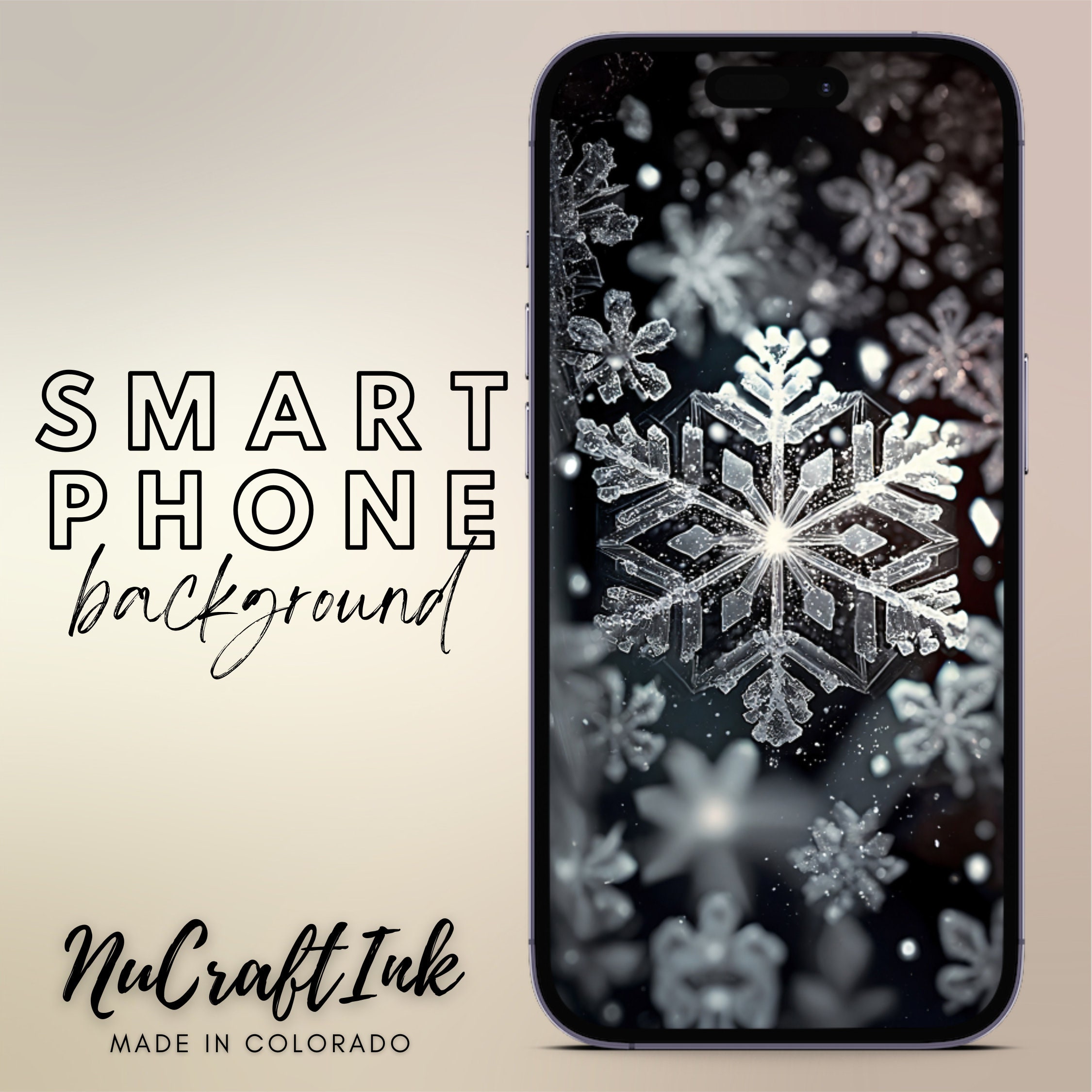 Crystalline Snowflake Smart Phone Background, Winter Theme Phone Wallpaper Background