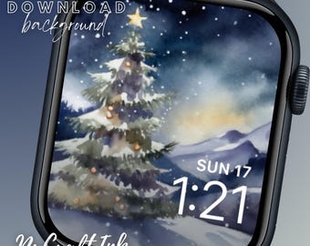 Watercolor Style Christmas Tree Apple Watch Face: Holiday Wallpaper (Digital Download)