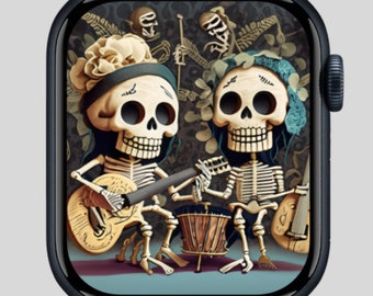 Día de los Muertos Musical Skeletons - Apple Watch Face Background Wallpaper, Day of the Dead, Sugar Skull, Calaveras Theme Watch Background