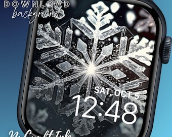 Snowflake Apple Watch Face Wallpaper Ice Crystals Winter Glittering Snow Smartwatch Background Christmas Watch Face Snow Lover’s Accessory
