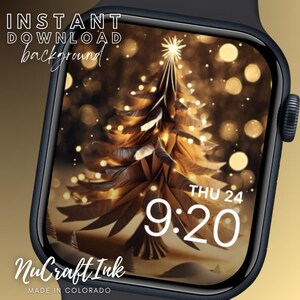 Albero di Natale dorato Carta da parati Arte Apple Watch Quadrante Sfondo Tema invernale Smartwatch Sfondo Natale Quadrante Orologio Elegante Natale