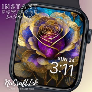 Orologio con quadrante Apple Watch Golden Rose, elegante orologio con rose dorate, carta da parati floreale regale, smartwatch affascinante, fiore di nascita di giugno