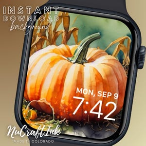Quadrante Apple Watch Zucca autunnale Sfondo autunnale Carta da parati autunnale Decorazione autunnale Accessorio Apple Watch Carta da parati Zucca del raccolto Per mamma, papà