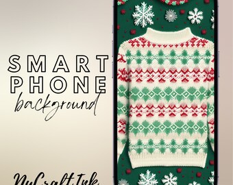 Cozy Green and White Christmas Knit Smartphone Background Winter Vibes Cute Fun Smartphone Background, iphone and Android