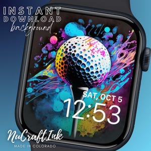 Golf Apple Watch Face Colorful Golf Ball Vibrant Smartwatch Background Golf iWatch Face Wallpaper Splatter Paint Design For Golf Lovers