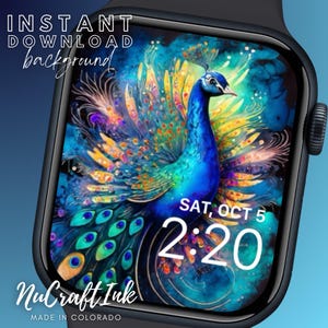 Quadrante Apple Watch Pavone Sfondo colorato maestoso pavone Sfondo smartwatch vibrante Quadrante ispirato alla natura per mamma e papà