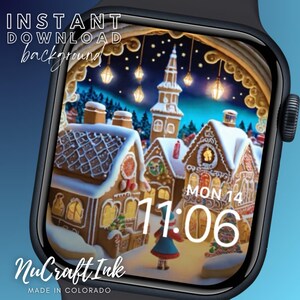 Quadrante di Natale Villaggio di pan di zenzero Sfondo Apple Watch Sfondo Smartwatch invernale Quadrante di Natale Quadrante di Natale carino